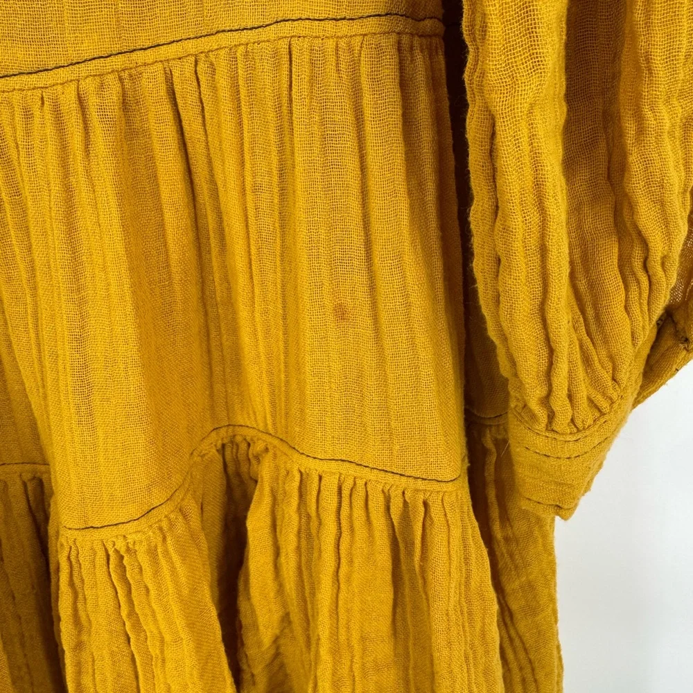 Free People Mustard Yellow Oversized Gauze Cotton Boho Tunic Top Medium‎